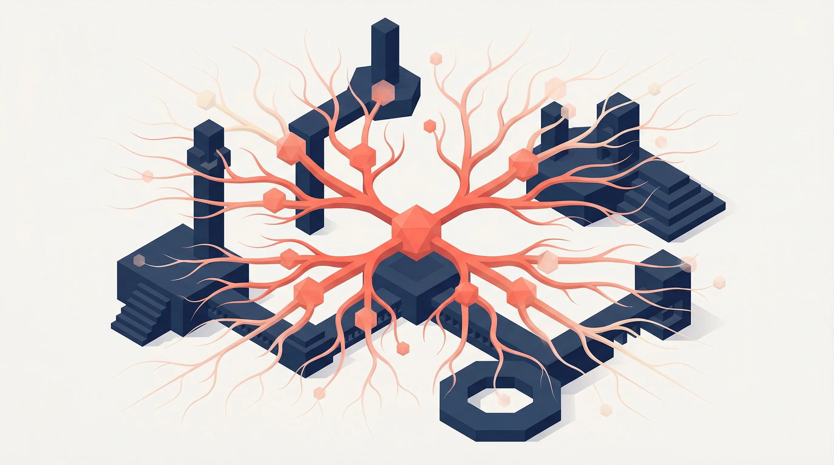 Isometric network of branching nodes showing content spreading with varying reproduction rates